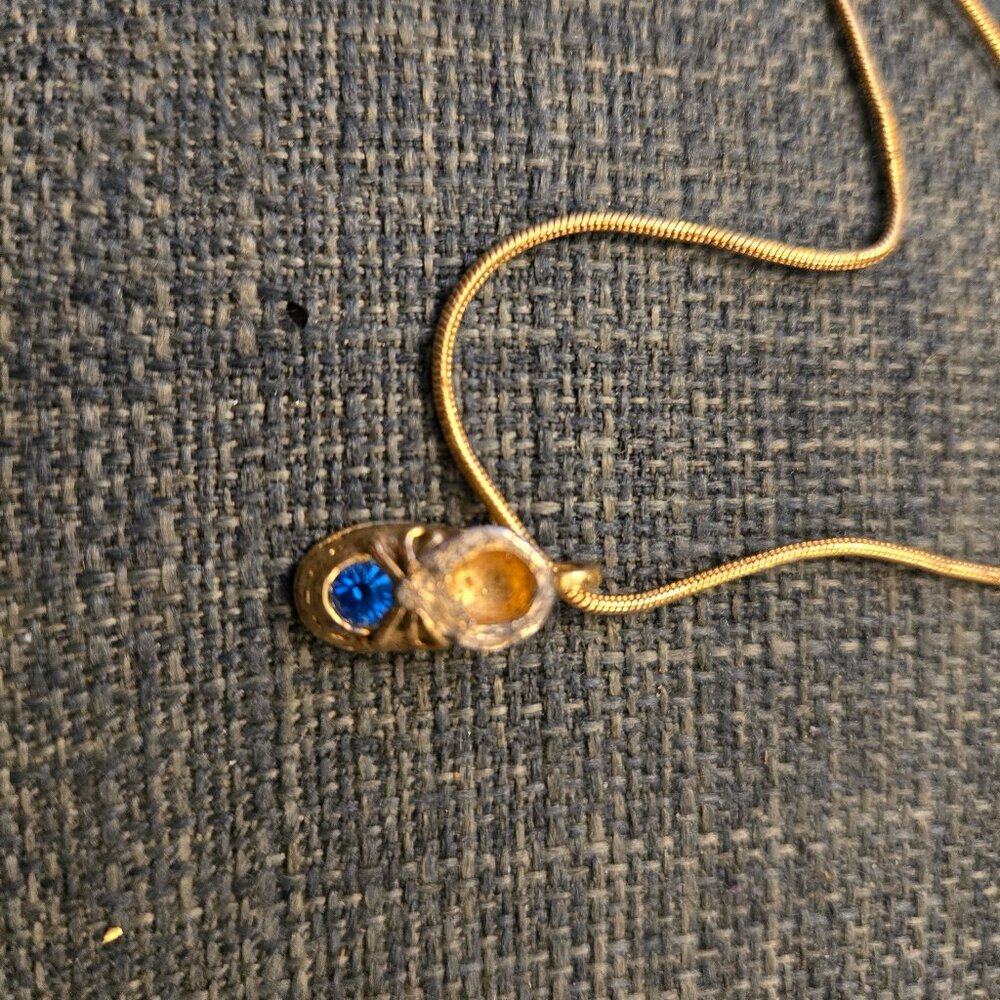 Aaron Basha BLUE  look a like 12 in chain Gold tone Sapphire Baby Shoe (Faux )